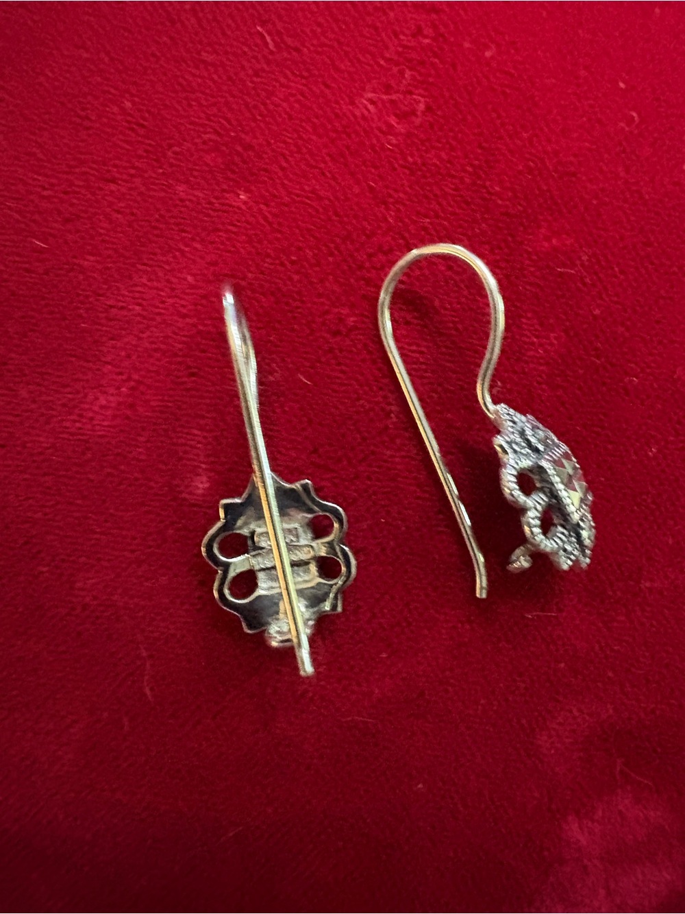 Earrings Vintage 925 Sterling Silver Marcasite Drop Feminine Ornate - Picture 5 of 7